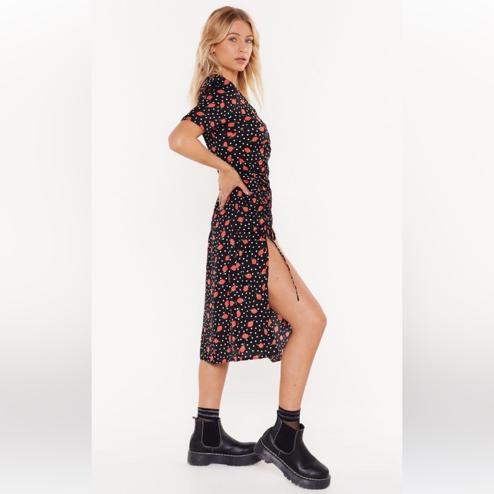 Nasty Gal Black and Red Polka Dot Midi Dress